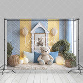 Aperturee - Aperturee Blue Yellow Modern Room Bear Cake Smash Backdrop